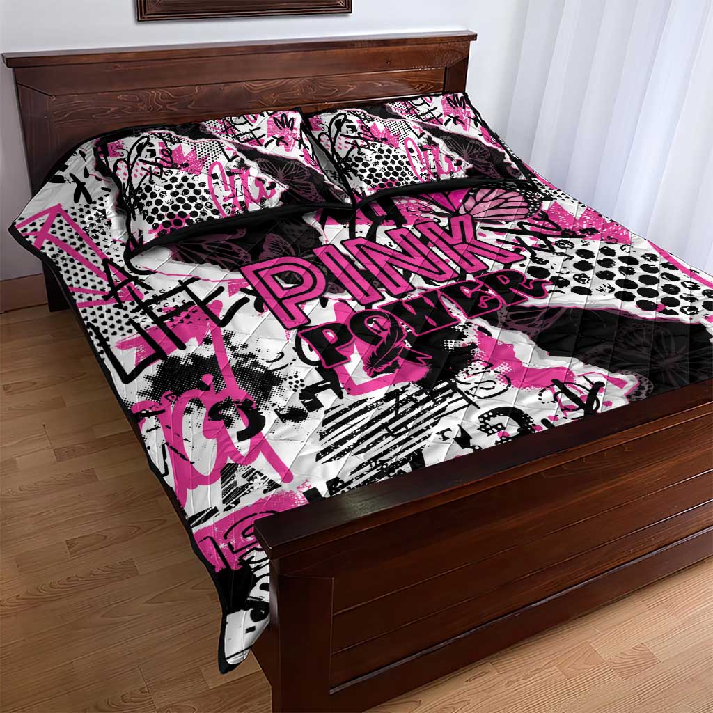 Pink Power Graffiti Quilt Bed Set Breast Cancer Awareness - Wonder Print Shop