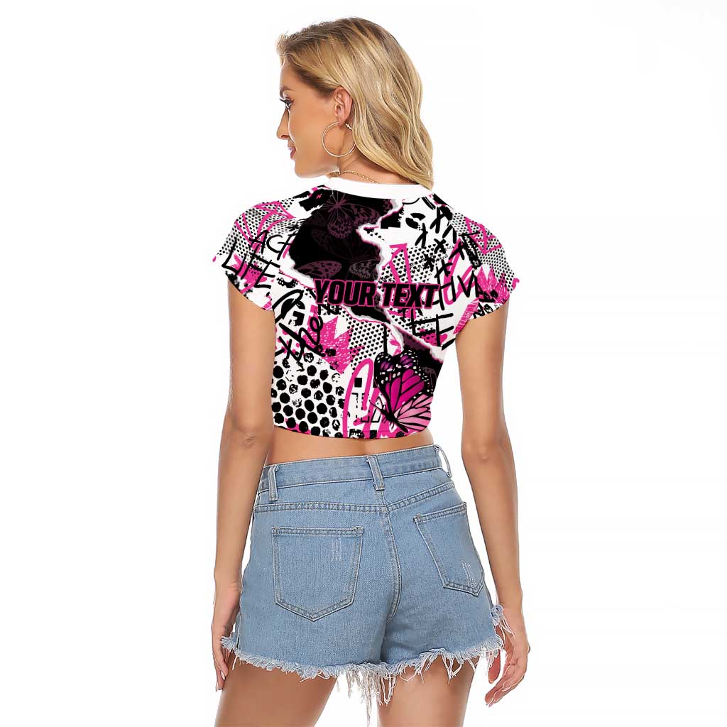 Personalized Pink Power Graffiti Raglan Cropped T Shirt Breast Cancer Awareness - Wonder Print Shop