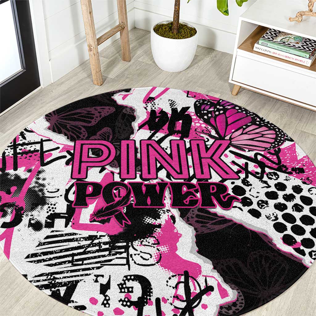 Pink Power Graffiti Round Carpet Breast Cancer Awareness - Wonder Print Shop