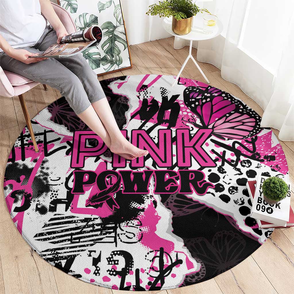 Pink Power Graffiti Round Carpet Breast Cancer Awareness - Wonder Print Shop