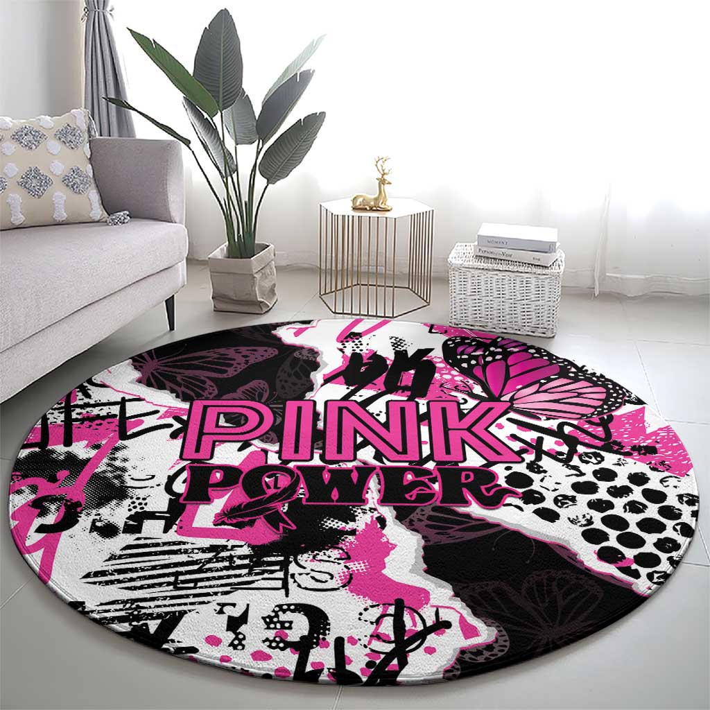 Pink Power Graffiti Round Carpet Breast Cancer Awareness - Wonder Print Shop