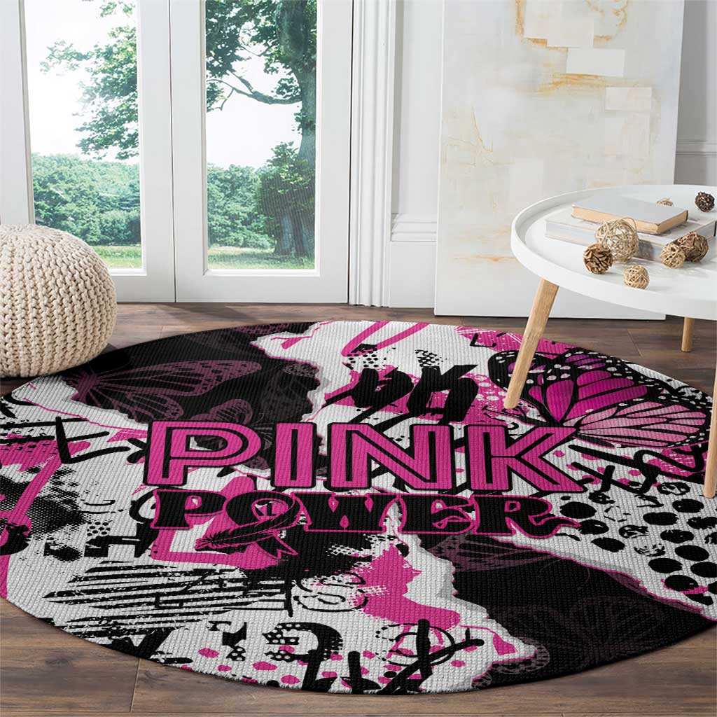 Pink Power Graffiti Round Carpet Breast Cancer Awareness - Wonder Print Shop
