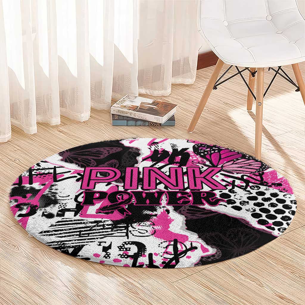 Pink Power Graffiti Round Carpet Breast Cancer Awareness - Wonder Print Shop
