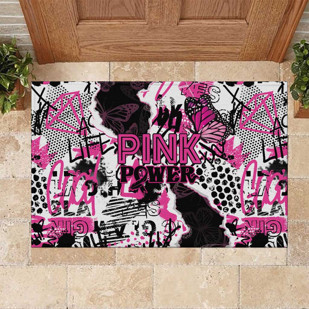 Pink Power Graffiti Rubber Doormat Breast Cancer Awareness - Wonder Print Shop
