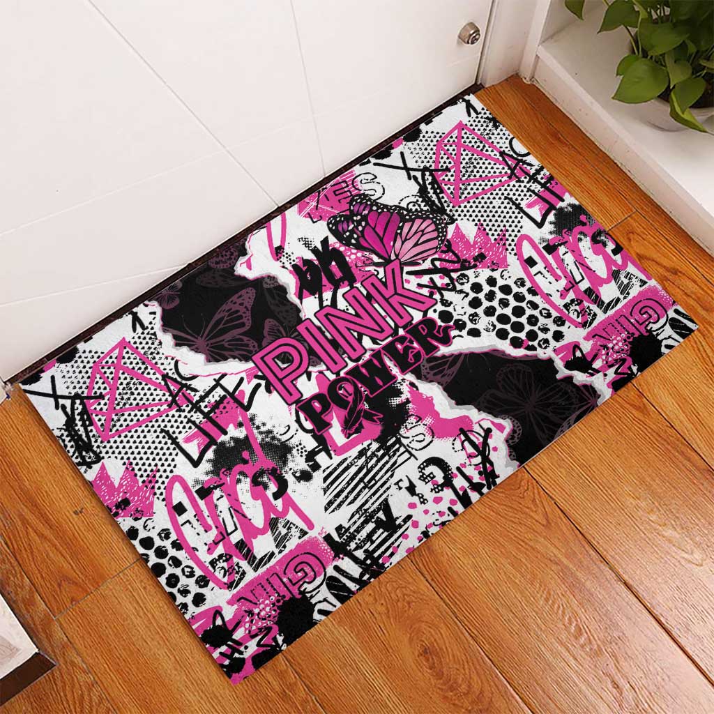 Pink Power Graffiti Rubber Doormat Breast Cancer Awareness - Wonder Print Shop