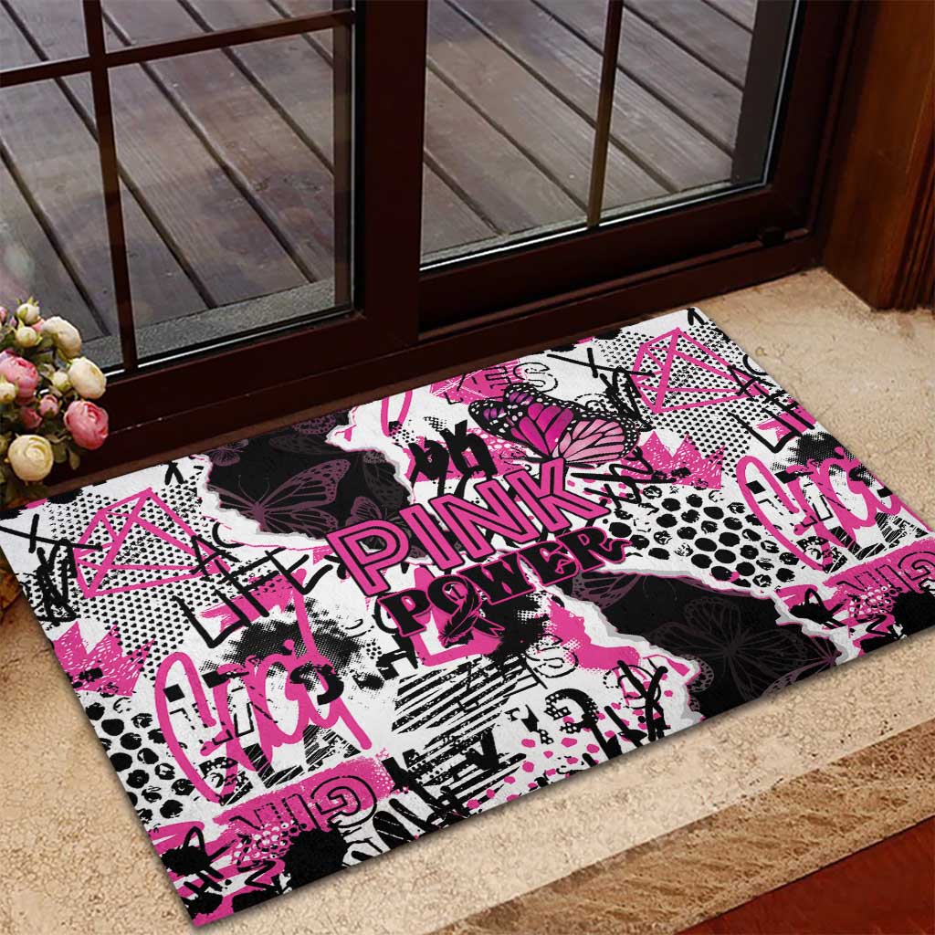 Pink Power Graffiti Rubber Doormat Breast Cancer Awareness - Wonder Print Shop