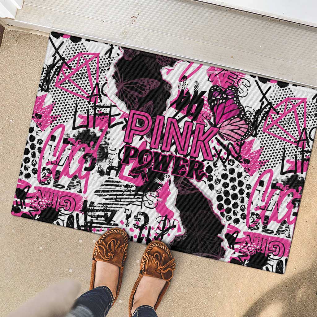 Pink Power Graffiti Rubber Doormat Breast Cancer Awareness - Wonder Print Shop