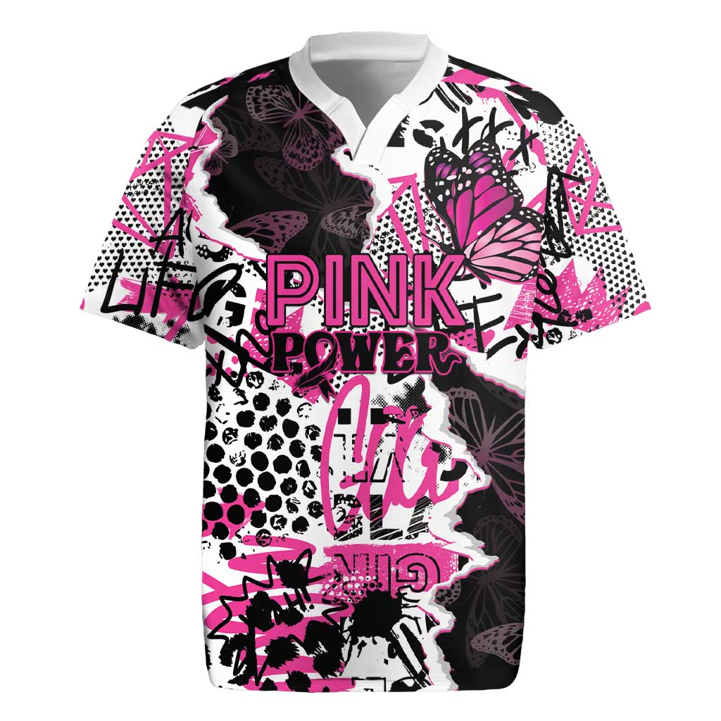 Personalized Pink Power Graffiti Rugby Jersey Breast Cancer Awareness - Wonder Print Shop