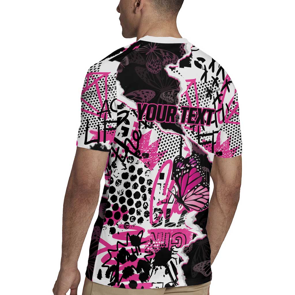 Personalized Pink Power Graffiti Rugby Jersey Breast Cancer Awareness - Wonder Print Shop