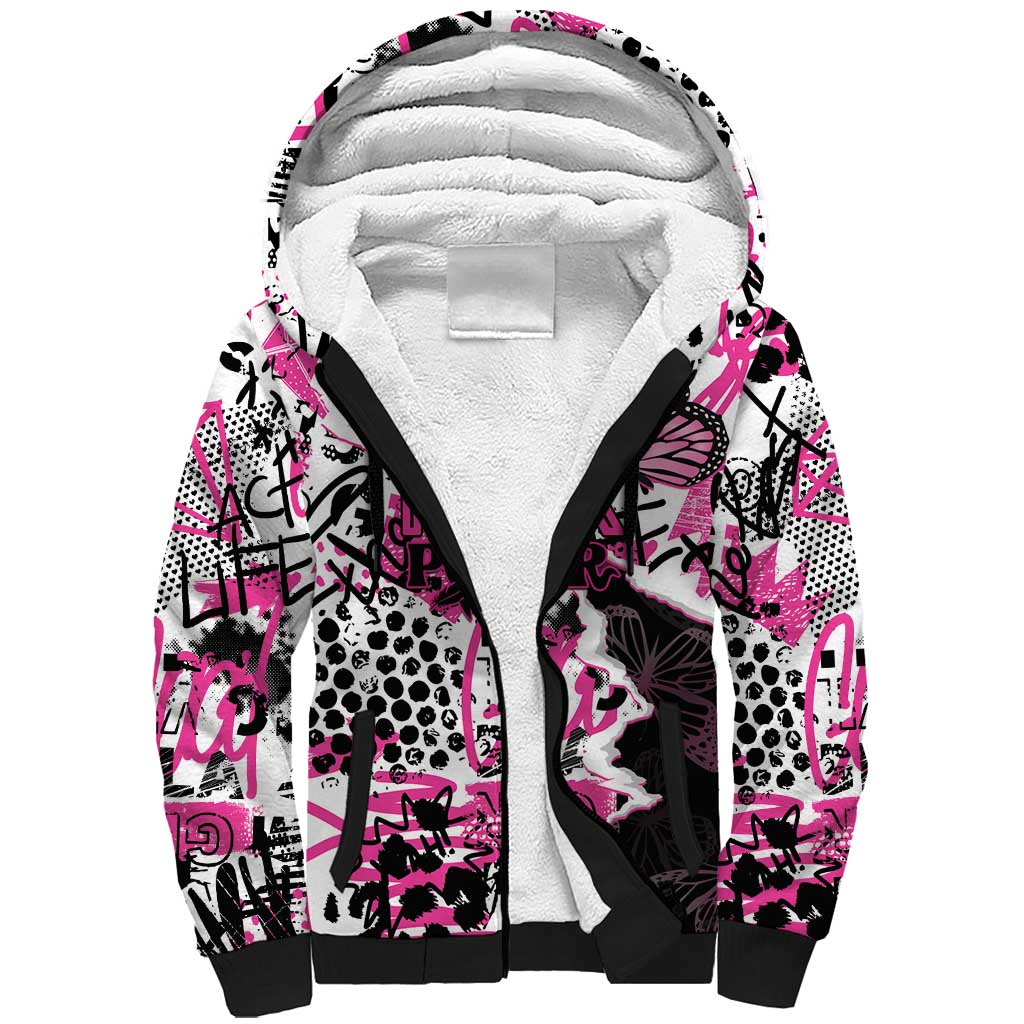 Personalized Pink Power Graffiti Sherpa Hoodie Breast Cancer Awareness - Wonder Print Shop