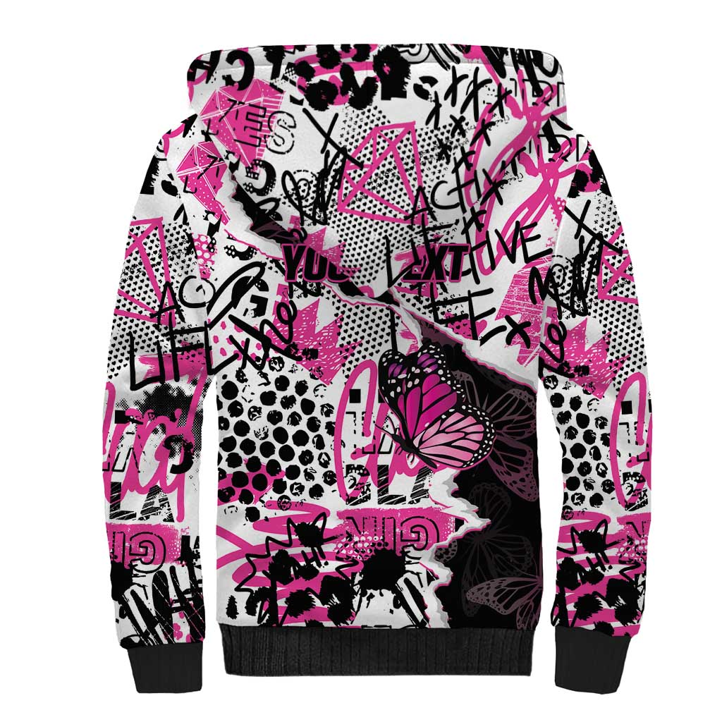 Personalized Pink Power Graffiti Sherpa Hoodie Breast Cancer Awareness - Wonder Print Shop