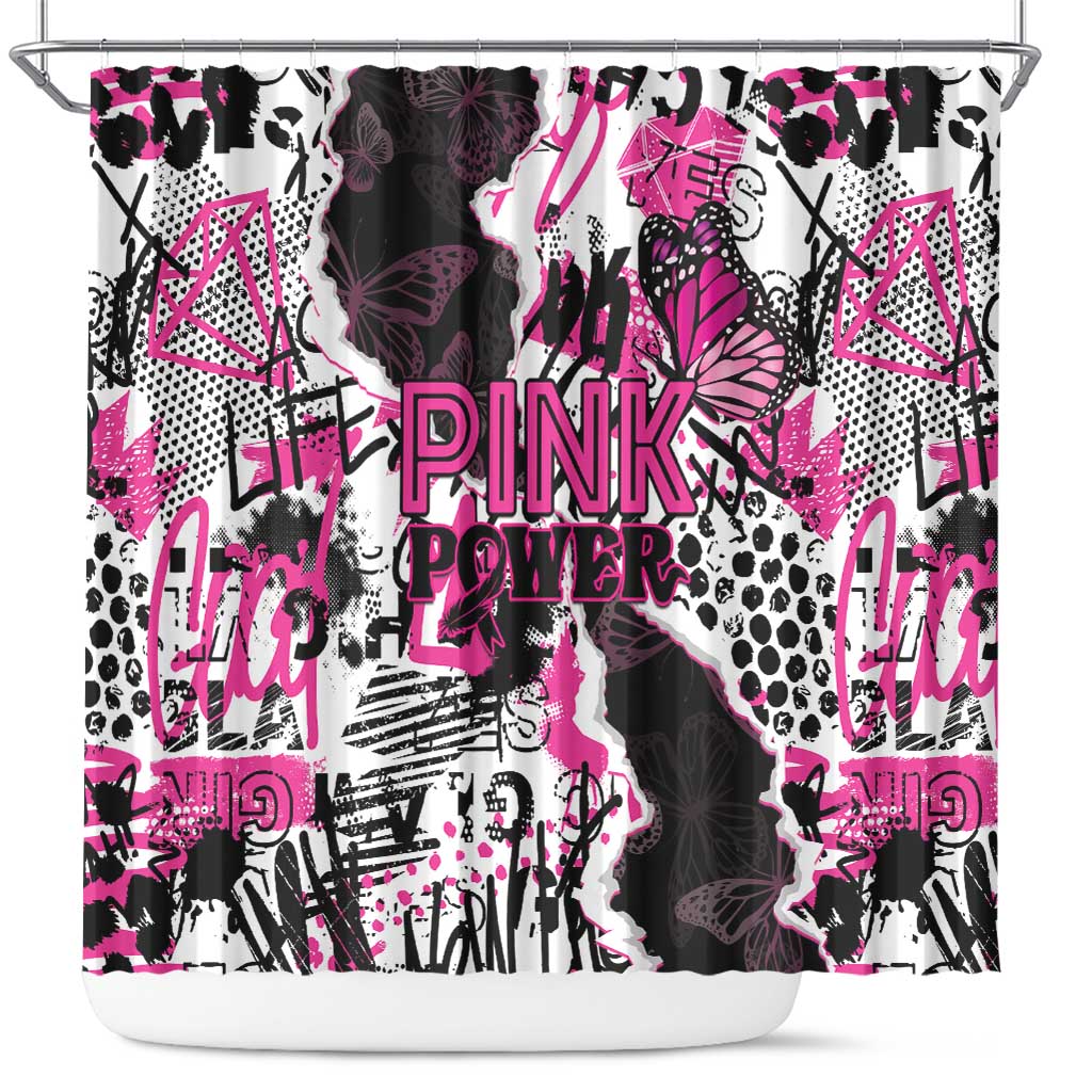 Pink Power Graffiti Shower Curtain Breast Cancer Awareness - Wonder Print Shop
