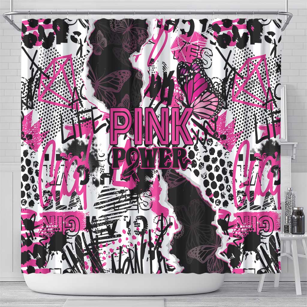 Pink Power Graffiti Shower Curtain Breast Cancer Awareness - Wonder Print Shop