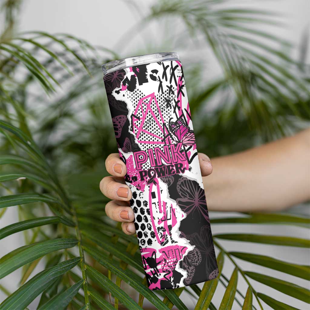 Personalized Pink Power Graffiti Skinny Tumbler Breast Cancer Awareness - Wonder Print Shop