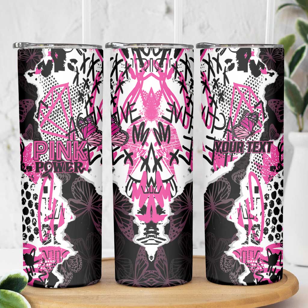 Personalized Pink Power Graffiti Skinny Tumbler Breast Cancer Awareness - Wonder Print Shop