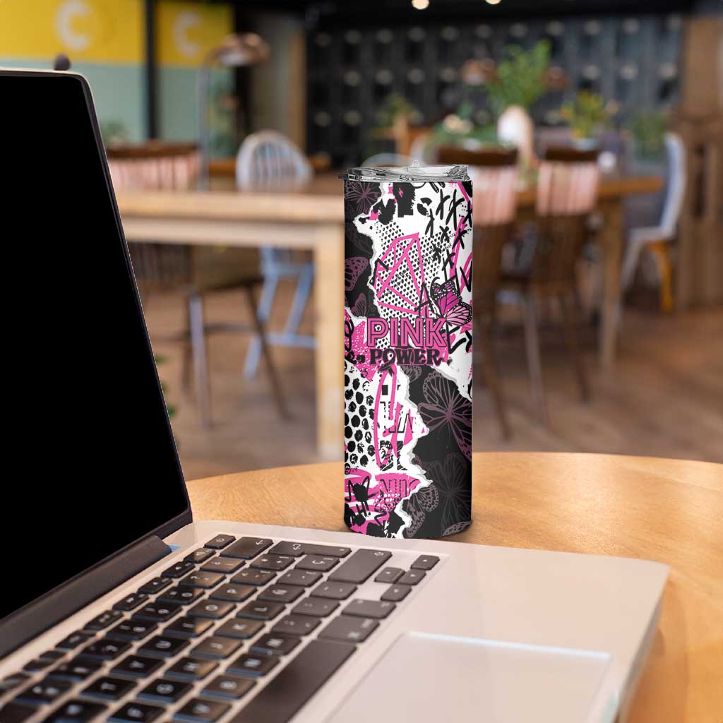 Personalized Pink Power Graffiti Skinny Tumbler Breast Cancer Awareness - Wonder Print Shop