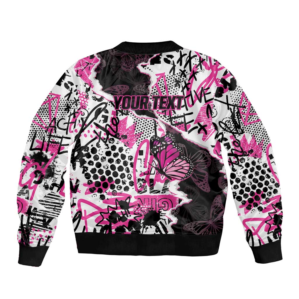 Personalized Pink Power Graffiti Sleeve Zip Bomber Jacket Breast Cancer Awareness - Wonder Print Shop
