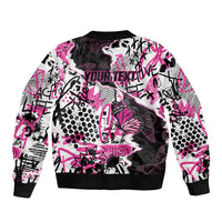 Personalized Pink Power Graffiti Sleeve Zip Bomber Jacket Breast Cancer Awareness - Wonder Print Shop