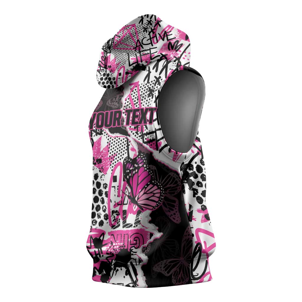 Personalized Pink Power Graffiti Sleeveless Hoodie Breast Cancer Awareness - Wonder Print Shop