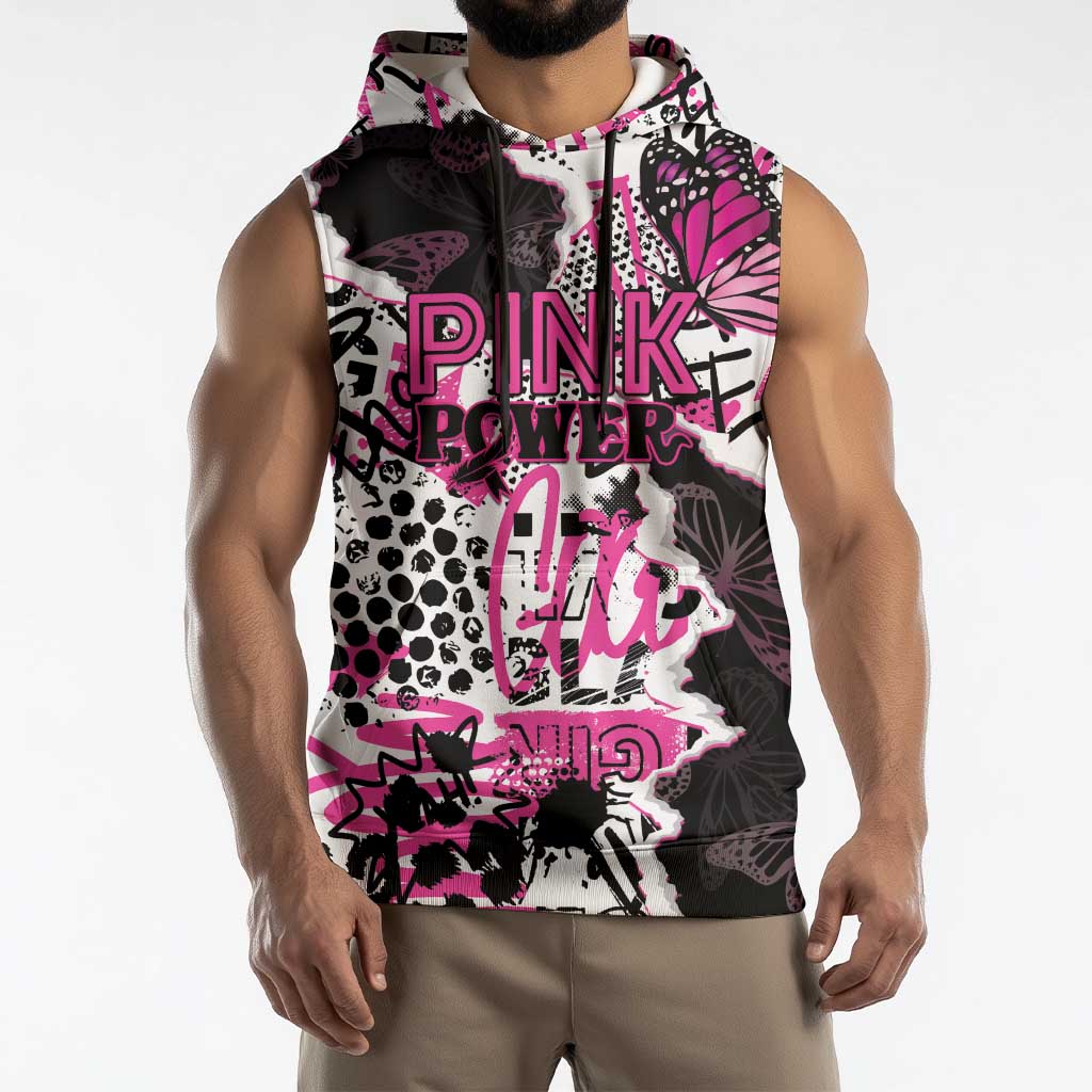 Personalized Pink Power Graffiti Sleeveless Hoodie Breast Cancer Awareness - Wonder Print Shop