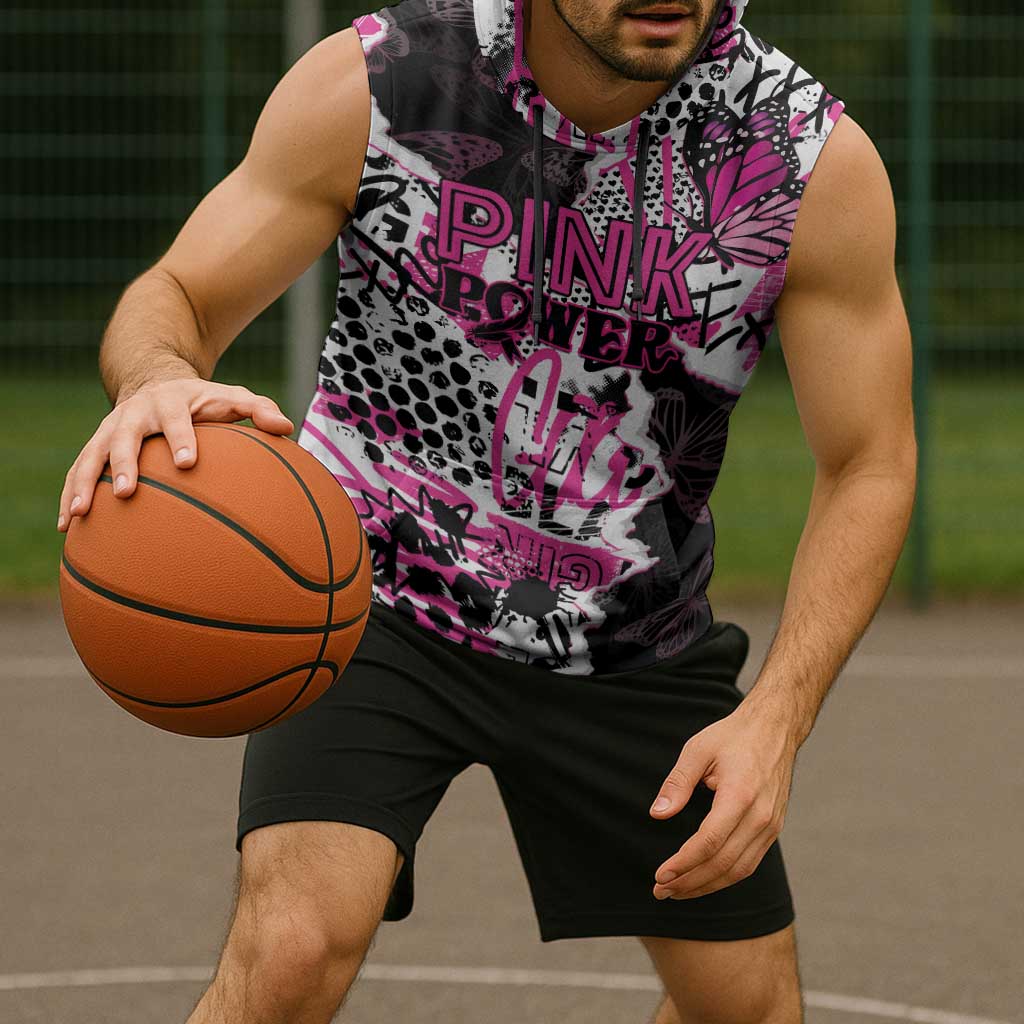 Personalized Pink Power Graffiti Sleeveless Hoodie Breast Cancer Awareness - Wonder Print Shop