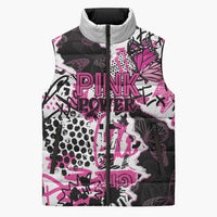 Personalized Pink Power Graffiti Sleeveless Puffer Jacket Breast Cancer Awareness - Wonder Print Shop