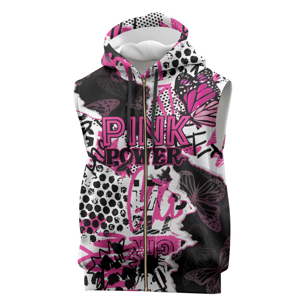 Personalized Pink Power Graffiti Sleeveless Zip Hoodie Breast Cancer Awareness - Wonder Print Shop