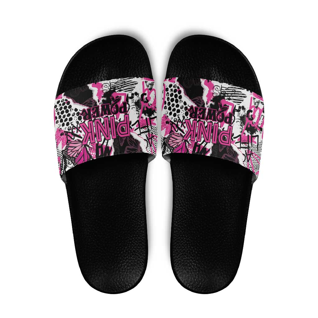 Pink Power Graffiti Slide Sandals Breast Cancer Awareness - Wonder Print Shop