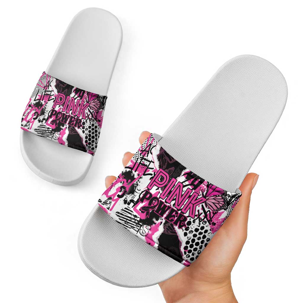 Pink Power Graffiti Slide Sandals Breast Cancer Awareness - Wonder Print Shop