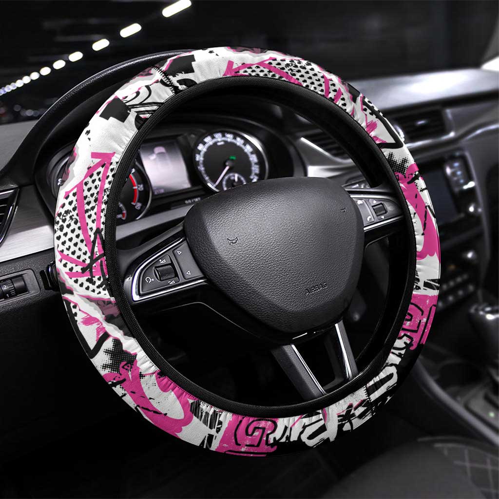 Pink Power Graffiti Steering Wheel Cover Breast Cancer Awareness - Wonder Print Shop