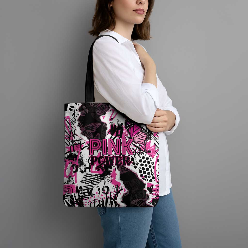 Pink Power Graffiti Tote Bag Breast Cancer Awareness - Wonder Print Shop