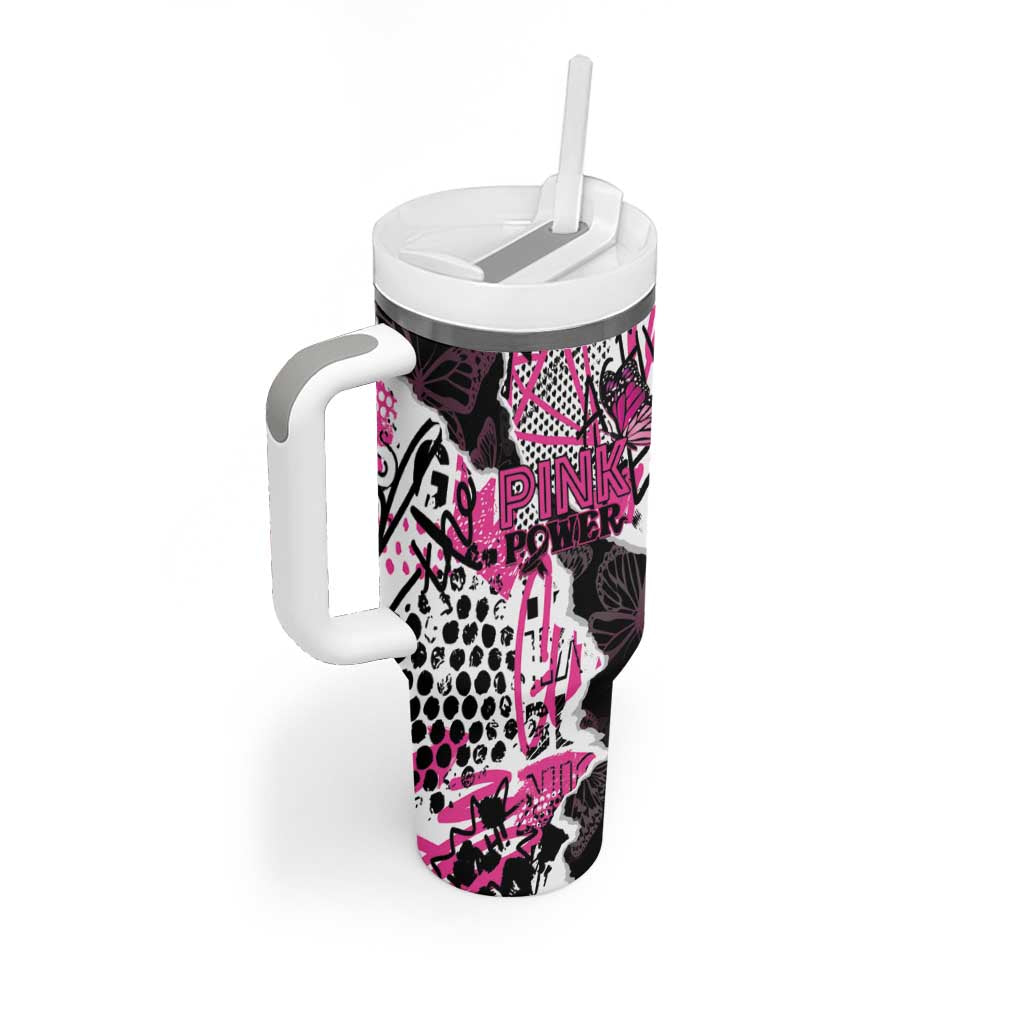 Personalized Pink Power Graffiti Tumbler With Handle Breast Cancer Awareness - Wonder Print Shop