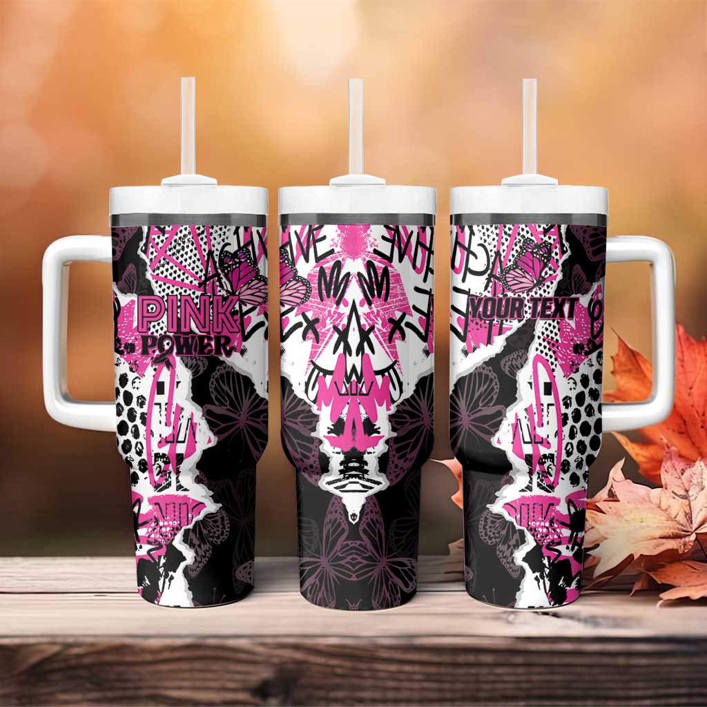 Personalized Pink Power Graffiti Tumbler With Handle Breast Cancer Awareness - Wonder Print Shop