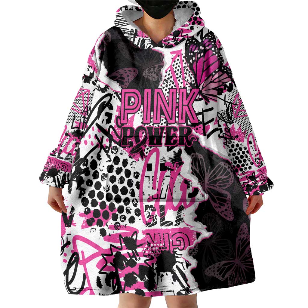 Personalized Pink Power Graffiti Wearable Blanket Hoodie Breast Cancer Awareness - Wonder Print Shop