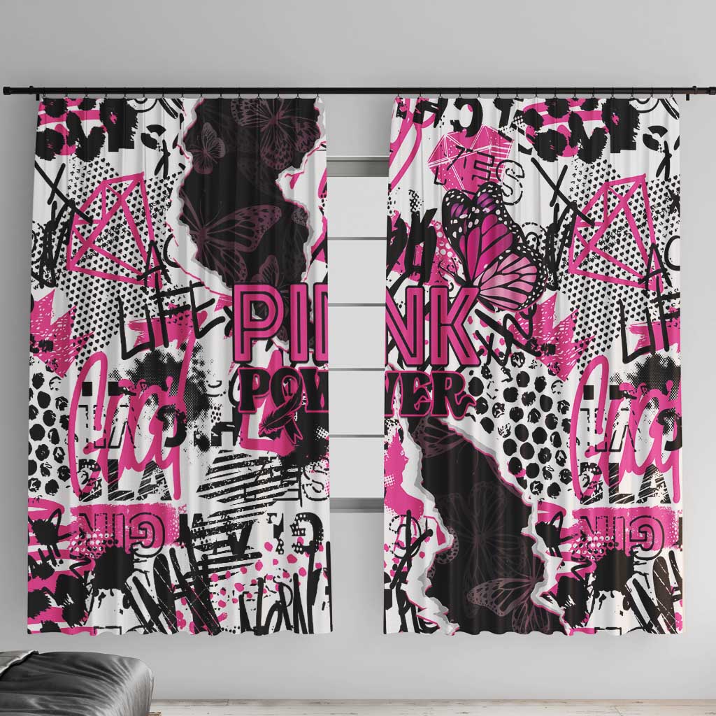 Pink Power Graffiti Window Curtain Breast Cancer Awareness - Wonder Print Shop