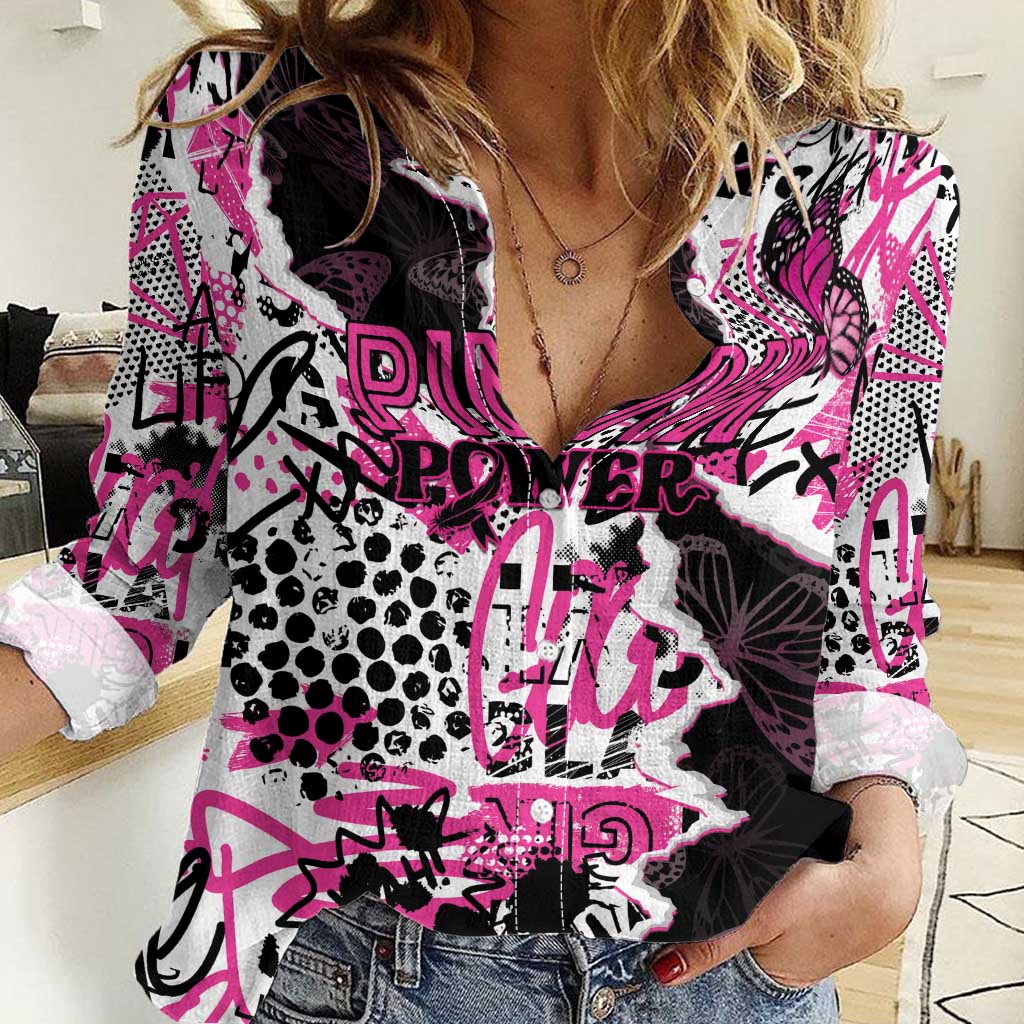 Personalized Pink Power Graffiti Women Casual Shirt Breast Cancer Awareness - Wonder Print Shop