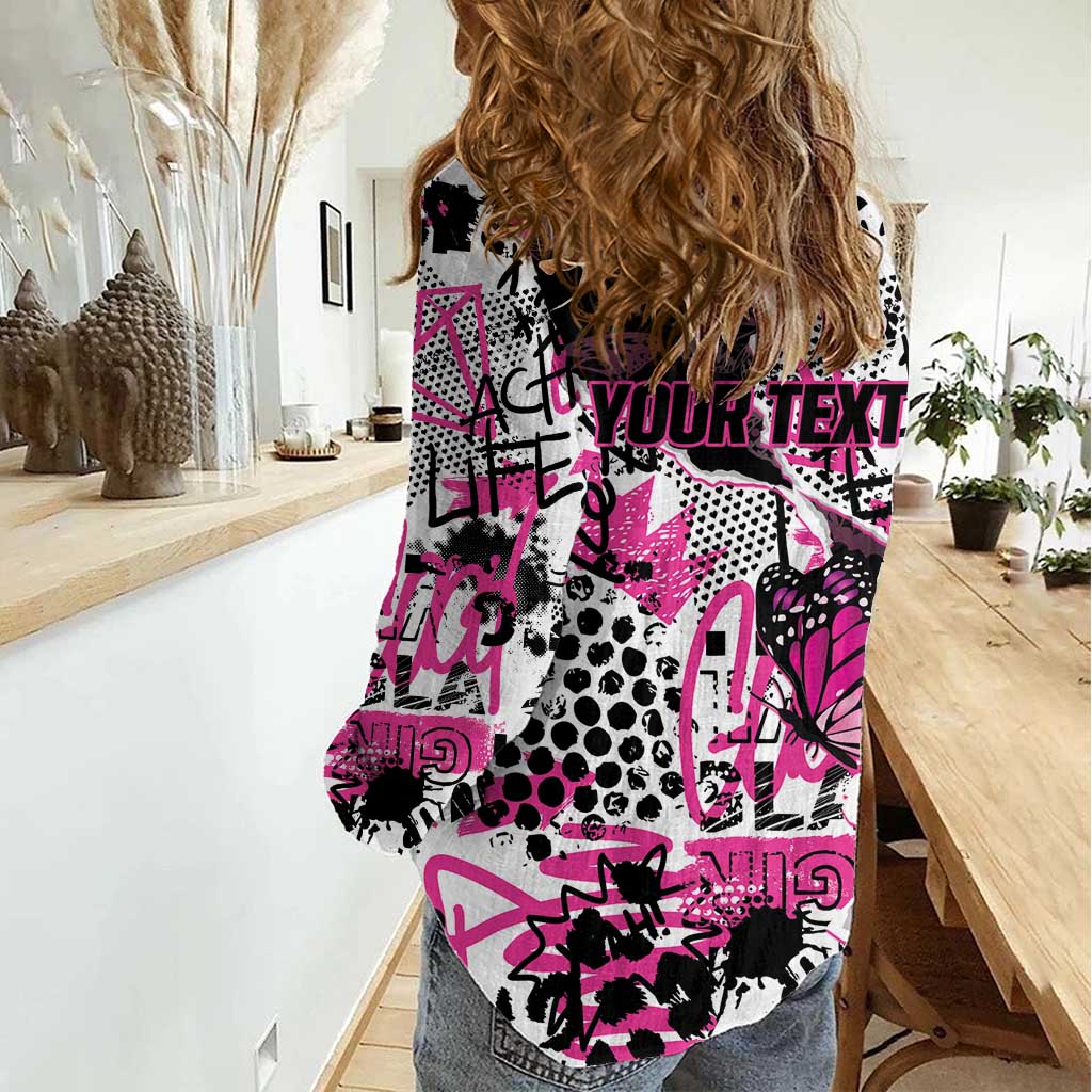Personalized Pink Power Graffiti Women Casual Shirt Breast Cancer Awareness - Wonder Print Shop
