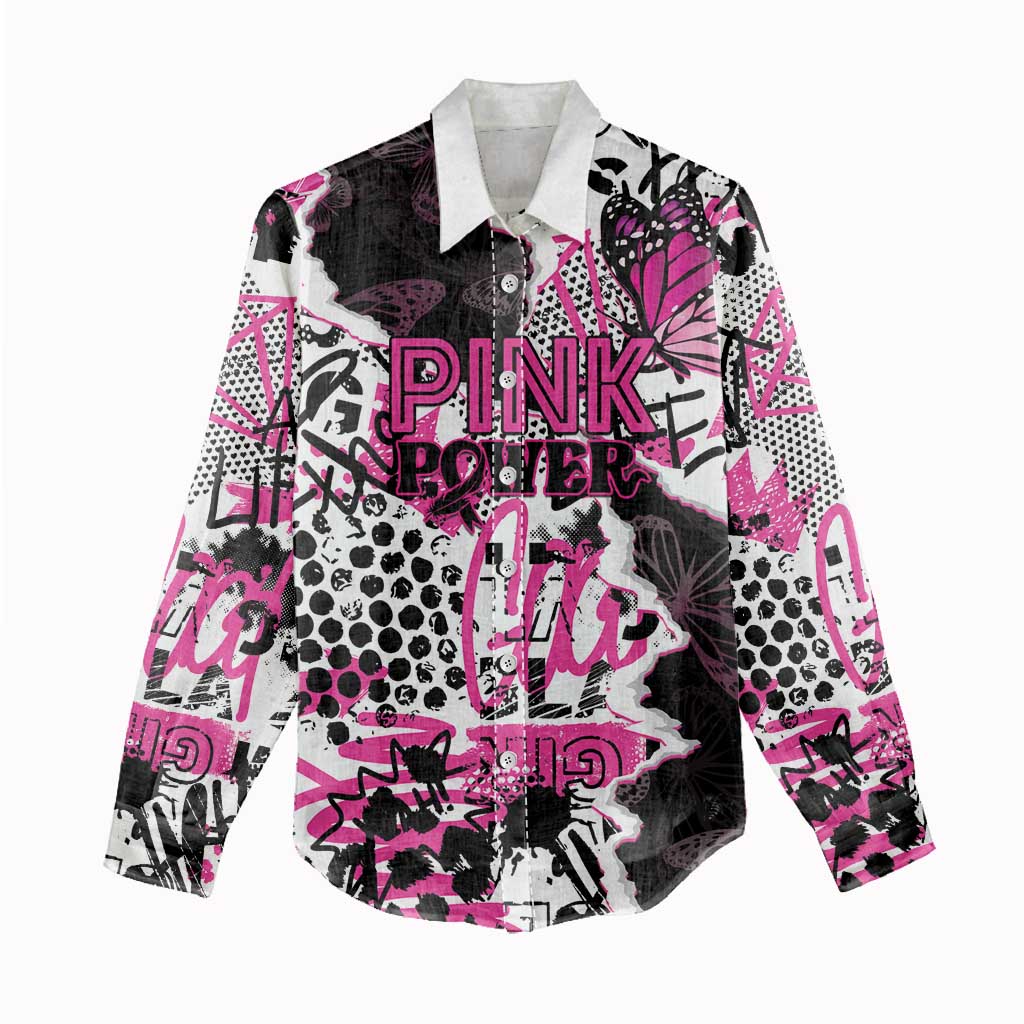 Personalized Pink Power Graffiti Women Casual Shirt Breast Cancer Awareness - Wonder Print Shop