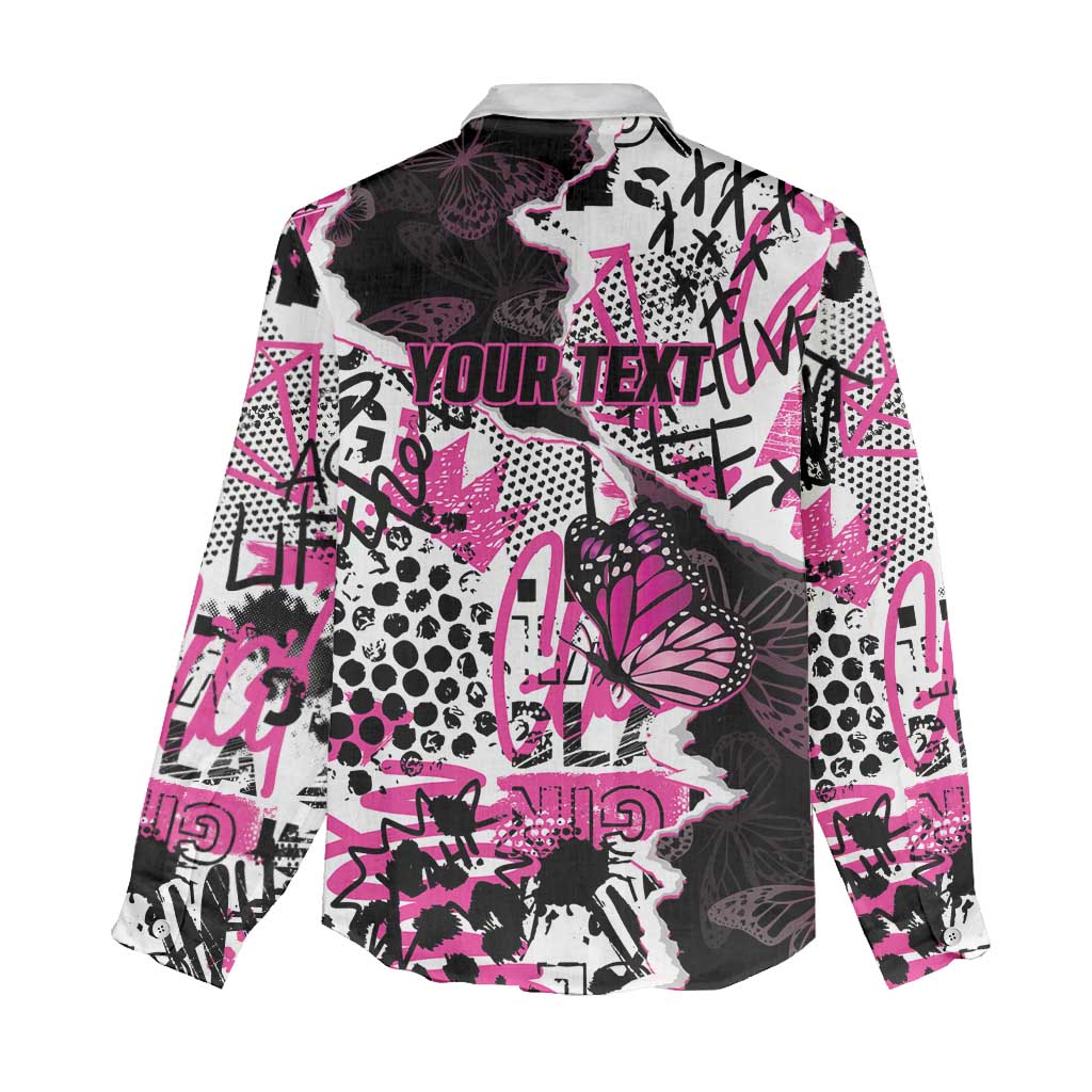 Personalized Pink Power Graffiti Women Casual Shirt Breast Cancer Awareness - Wonder Print Shop
