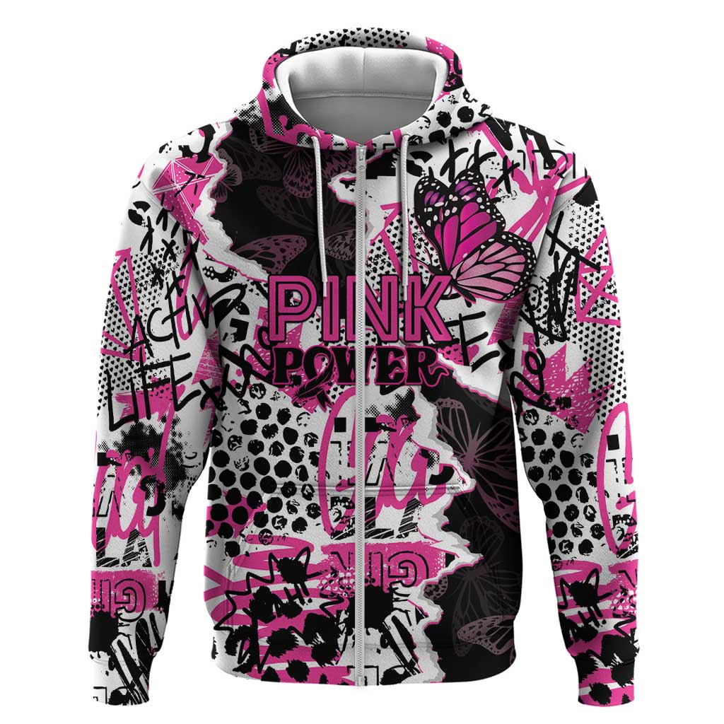 Personalized Pink Power Graffiti Zip Hoodie Breast Cancer Awareness - Wonder Print Shop