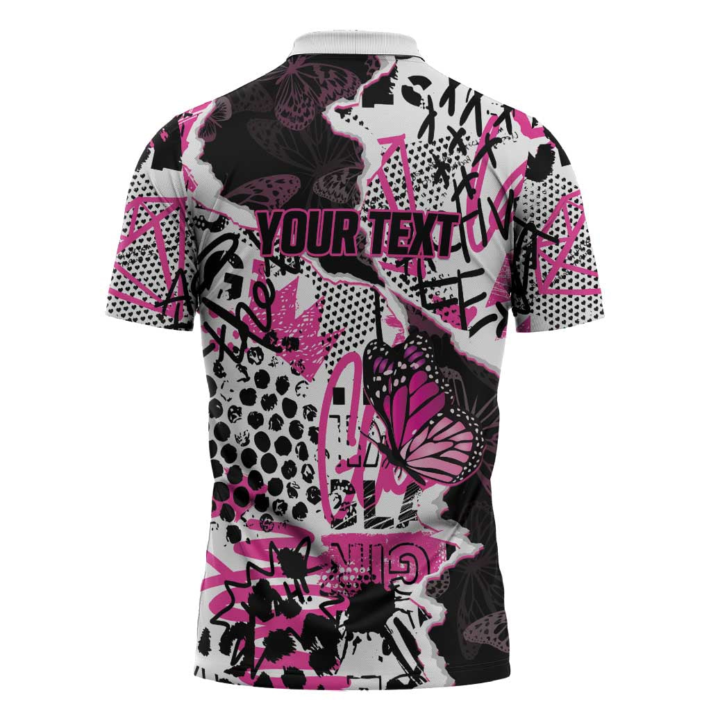 Personalized Pink Power Graffiti Zipper Polo Shirt Breast Cancer Awareness - Wonder Print Shop