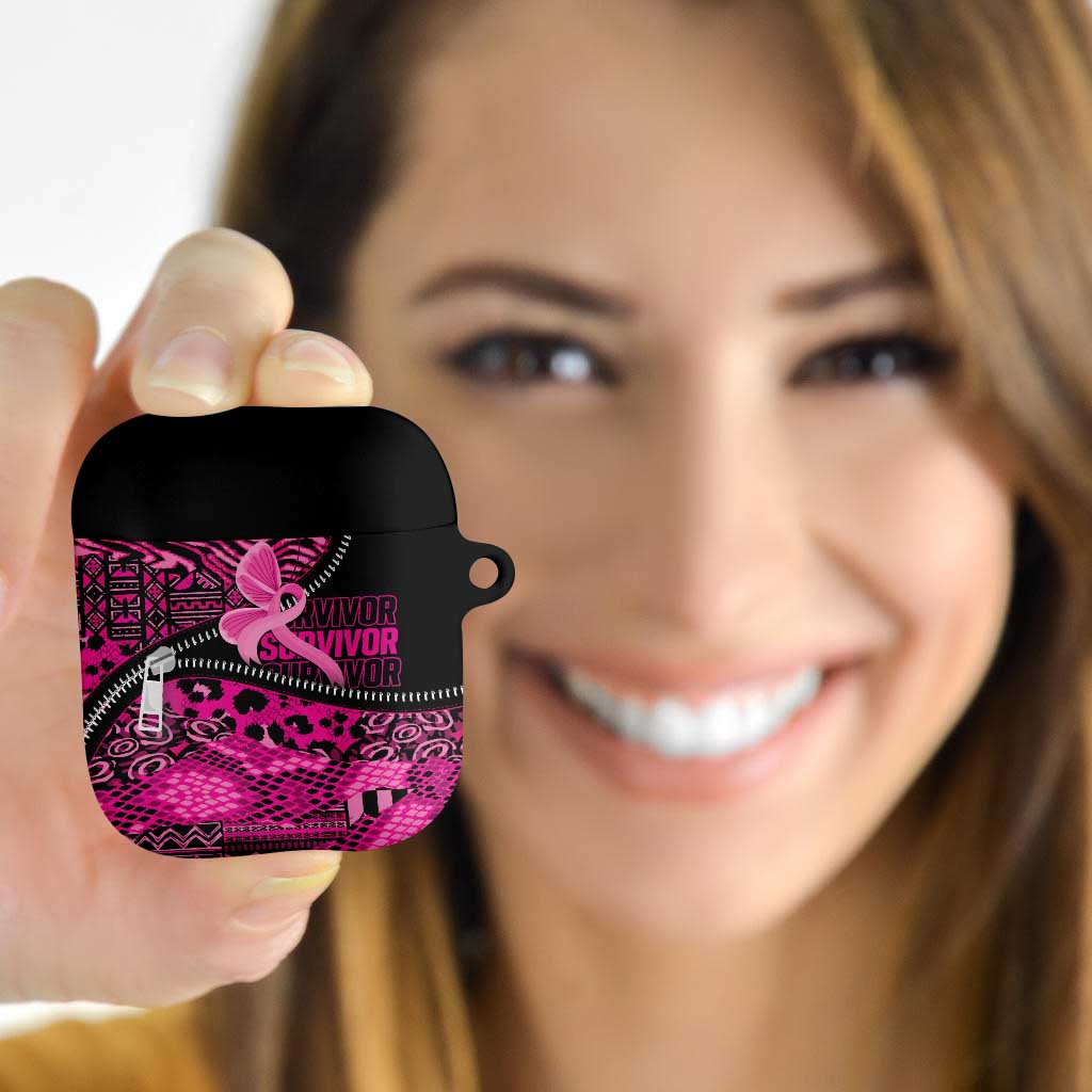 Pink Ribbon Animals Skin African Mixed AirPods Case Zipper Stylized - Wonder Print Shop