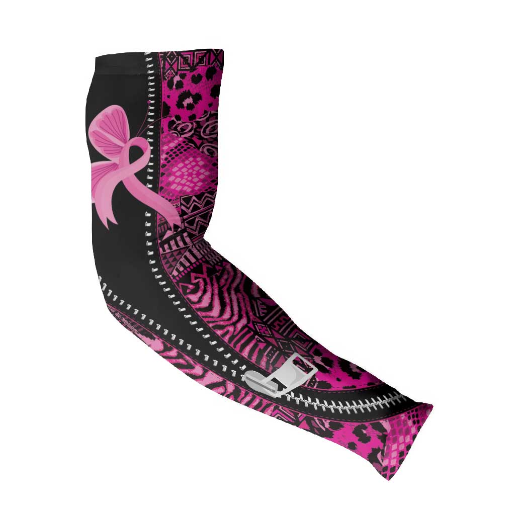 Pink Ribbon Animals Skin African Mixed Arm Sleeves Zipper Stylized - Wonder Print Shop