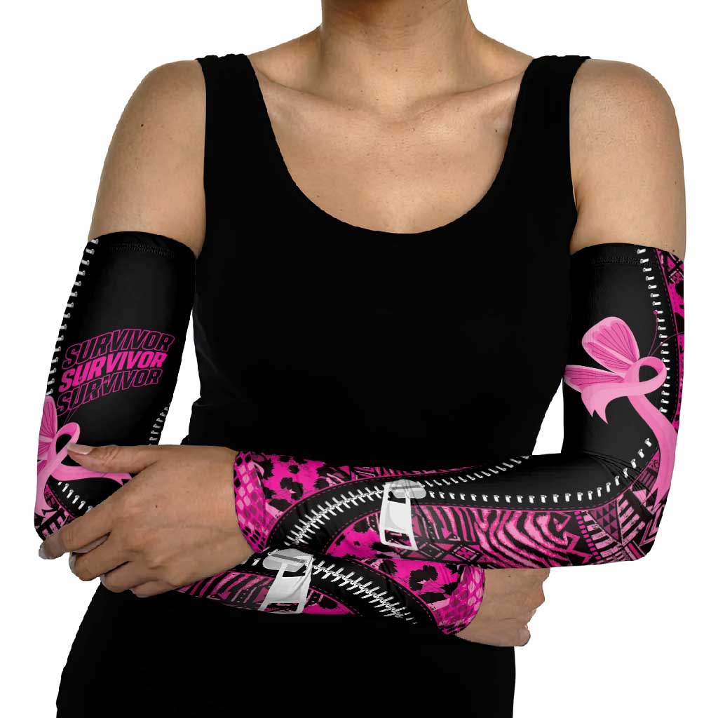 Pink Ribbon Animals Skin African Mixed Arm Sleeves Zipper Stylized - Wonder Print Shop