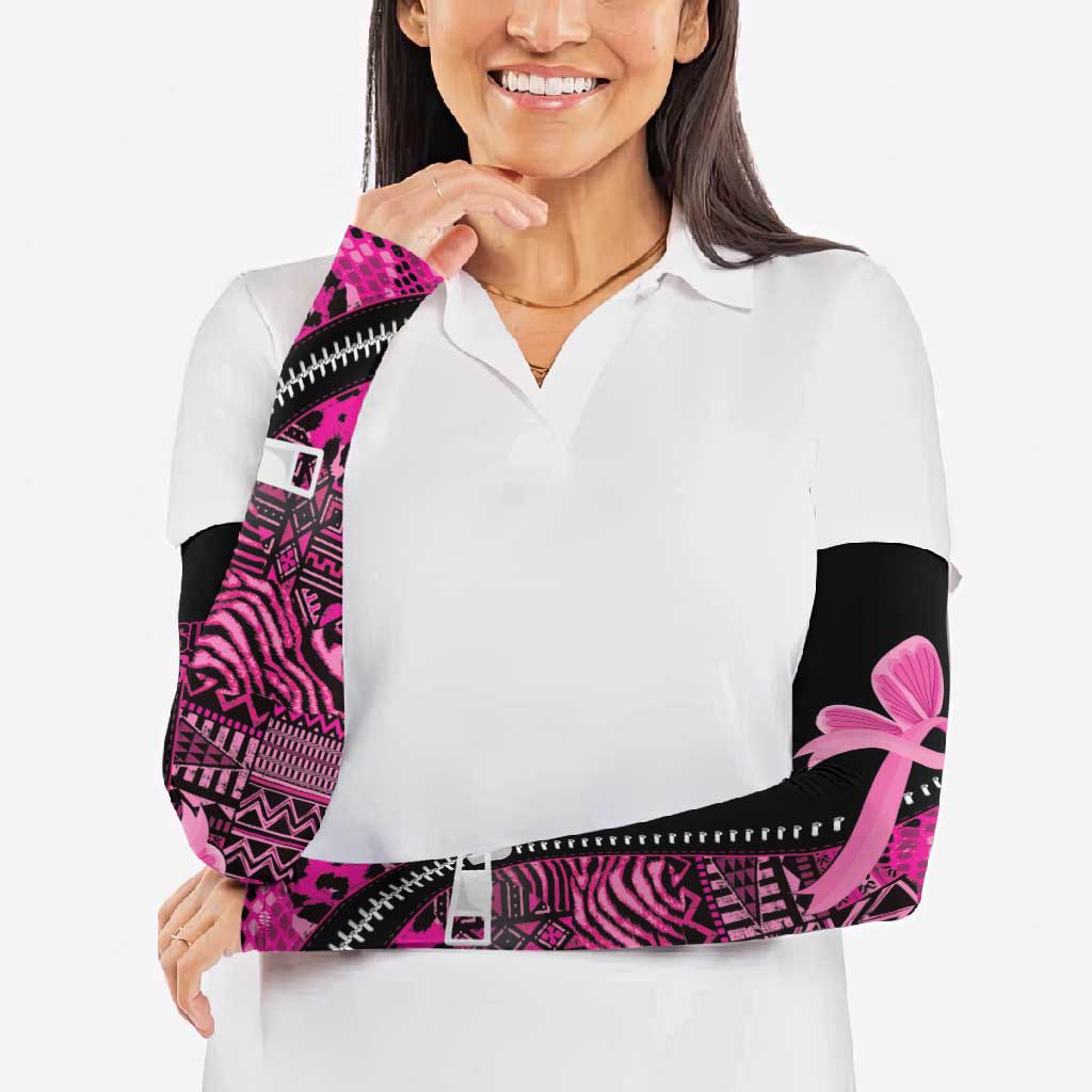 Pink Ribbon Animals Skin African Mixed Arm Sleeves Zipper Stylized - Wonder Print Shop