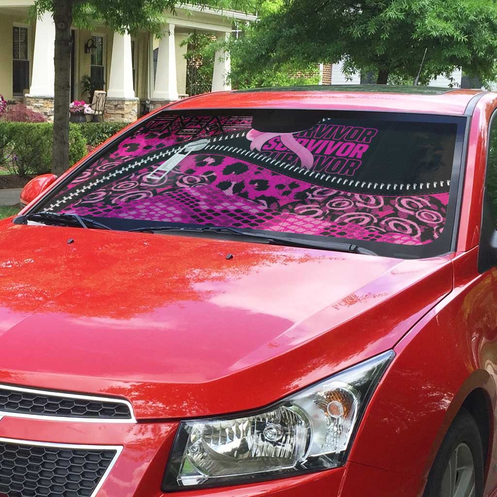Pink Ribbon Animals Skin African Mixed Auto Sun Shade Zipper Stylized - Wonder Print Shop