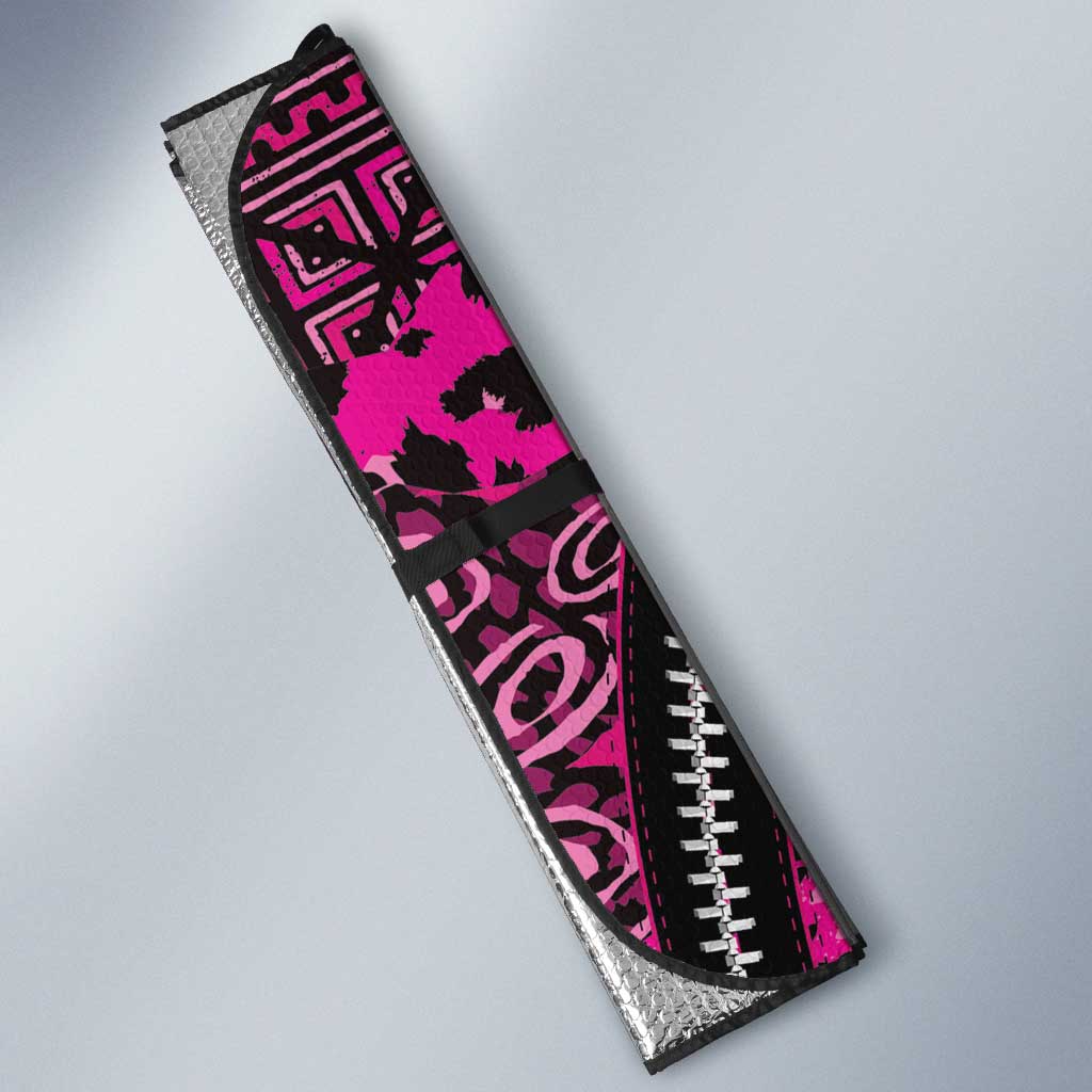 Pink Ribbon Animals Skin African Mixed Auto Sun Shade Zipper Stylized - Wonder Print Shop