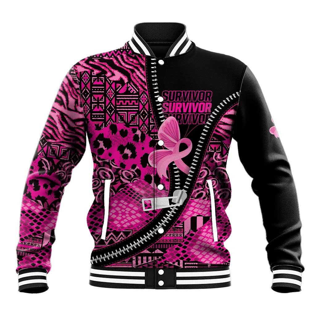 Pink Ribbon Animals Skin African Mixed Baseball Jacket Zipper Stylized - Wonder Print Shop