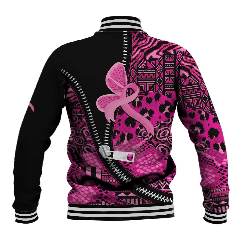 Pink Ribbon Animals Skin African Mixed Baseball Jacket Zipper Stylized - Wonder Print Shop