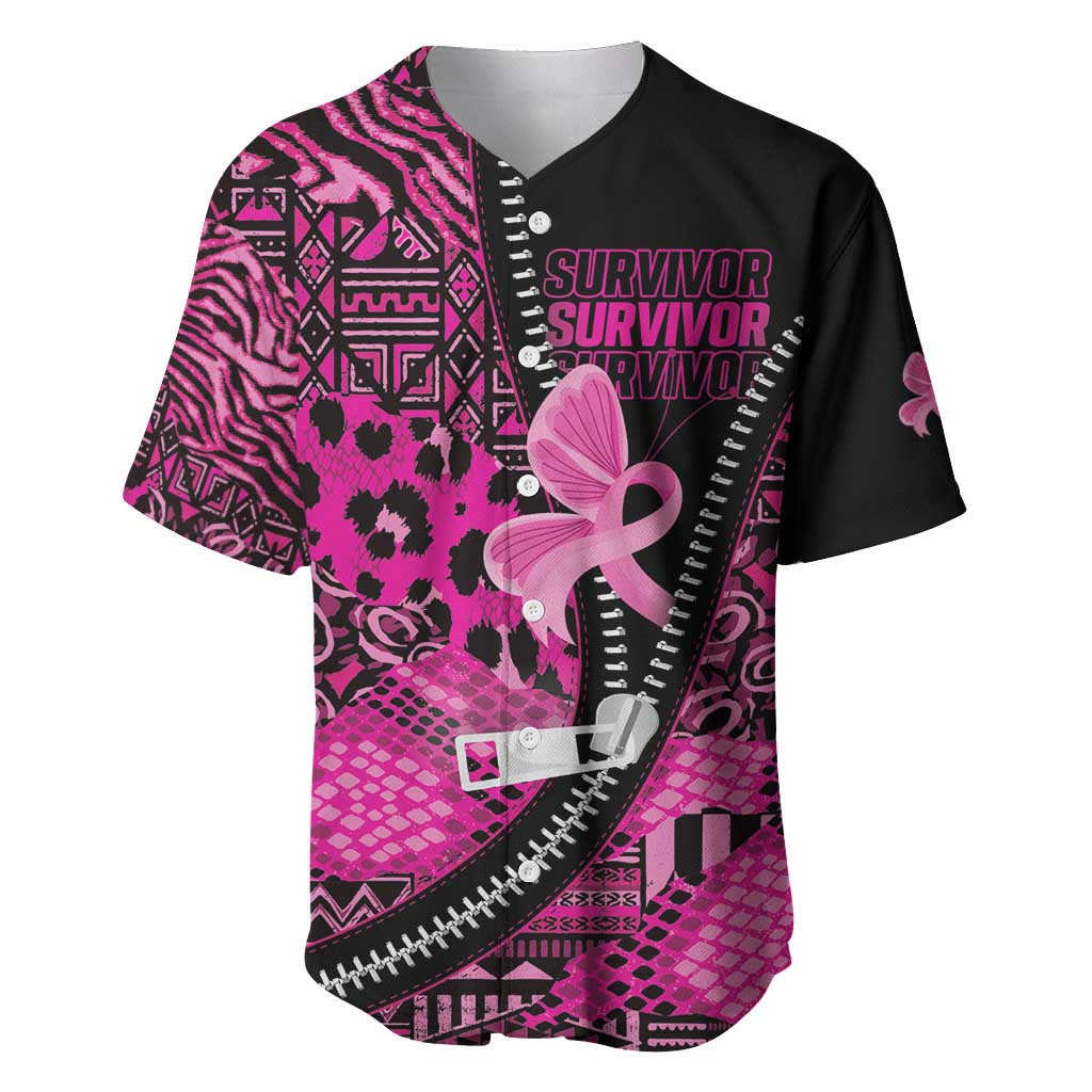 Pink Ribbon Animals Skin African Mixed Baseball Jersey Zipper Stylized - Wonder Print Shop